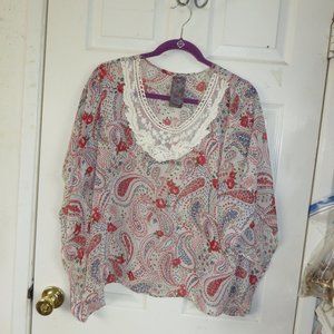 wallpapHER  Sheer Blouse soft Paisley Floral blouse lace detail